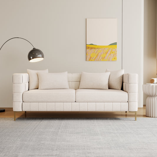 80.5 Modern Upholstered Sofa with Golden Metal Legs and Pillows