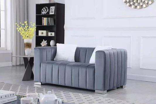 A modern  channel sofa  take on a traditional Chesterfield,Grey color,loveseater