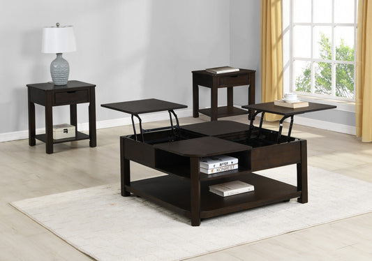 Flora 3 Piece Dark Brown MDF Lift Top Coffee and End Table Bundle