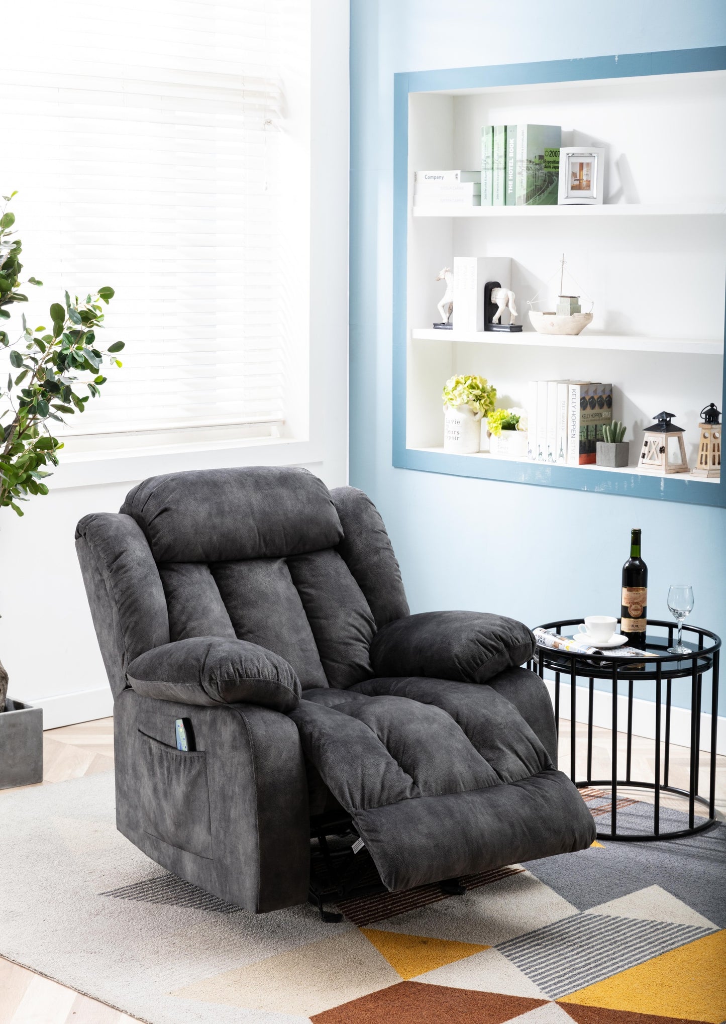 Cozy Grey Rocker Recliner with Heat and Vibration, Manual Massage Chair with Rocking Motion