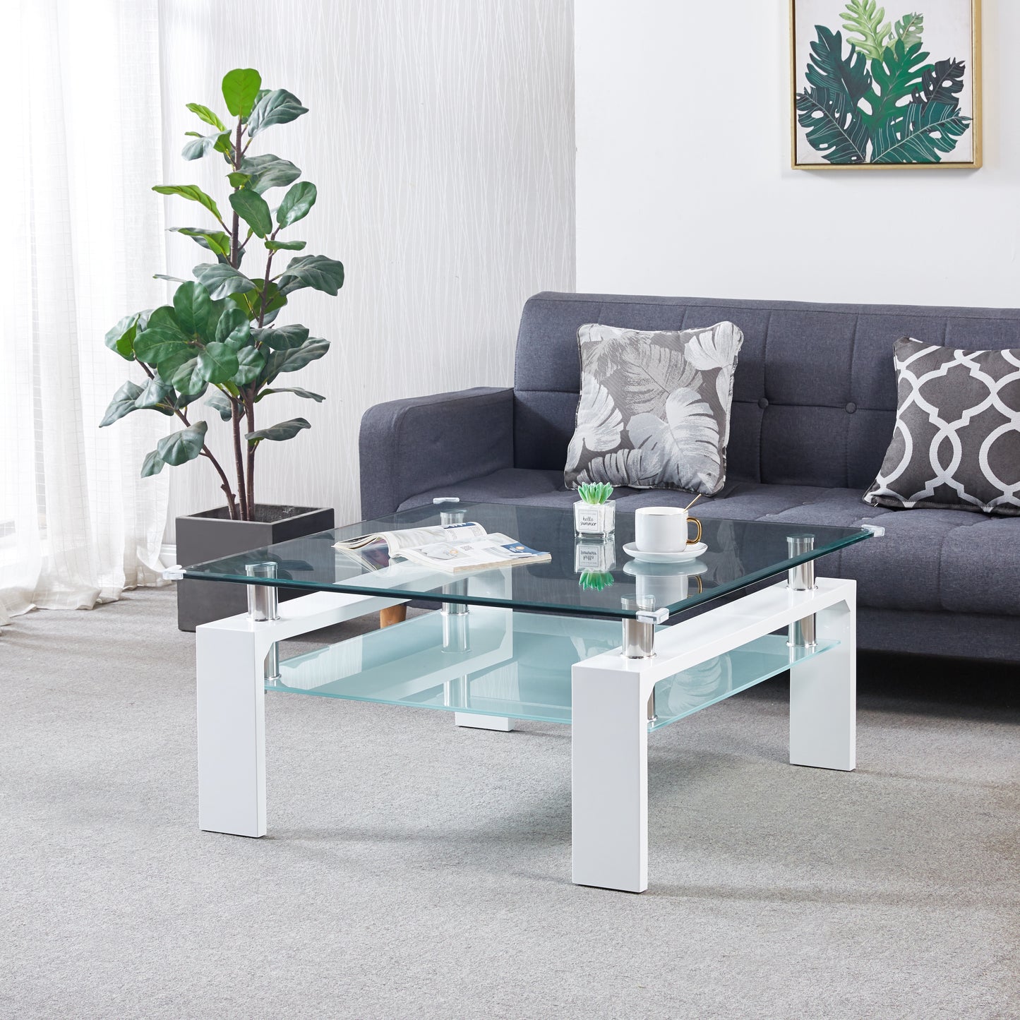 Contemporary Two-Tiered Glass Coffee Table with Sleek Legs