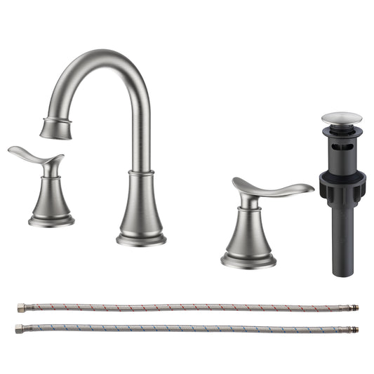 Brushed Nickel Bathroom Sink Faucet Set with 360° Swivel Spout and Pop Up Drain