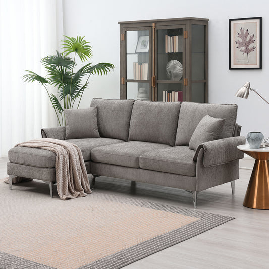 Contemporary Chenille L-Shaped Sectional Sofa with Reversible Chaise and Pillows