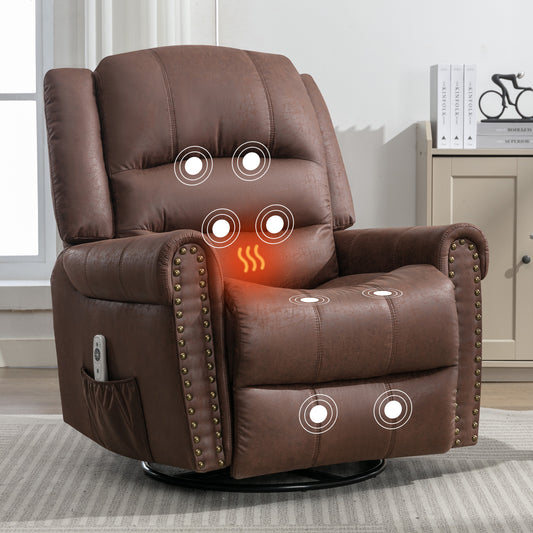 Brown Rocking Recliner Chair with Massage and USB Charge Port