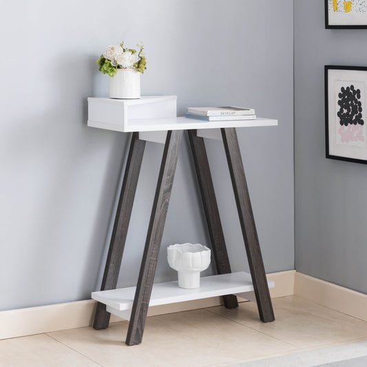 Angled Leg Console with Distressed Grey and White Finish