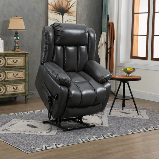 Grey Faux Leather Power Lift Recliner Chair with Massage and Heating