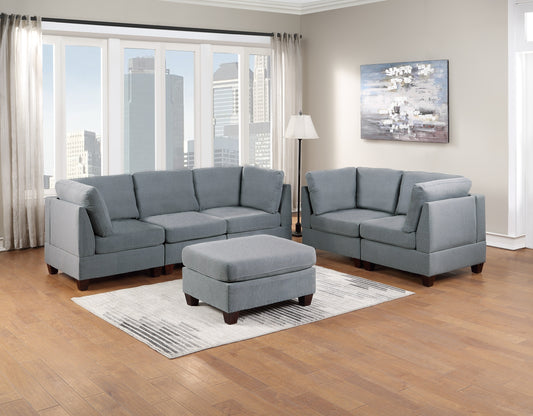 6-Piece Grey Linen Modular Sectional Sofa Set for Living Room