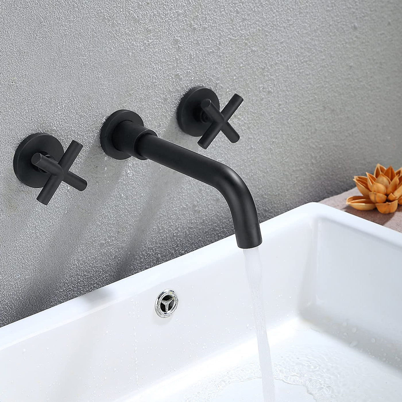 Elegant Matte Black Wall Mount Brass Bathroom Faucet