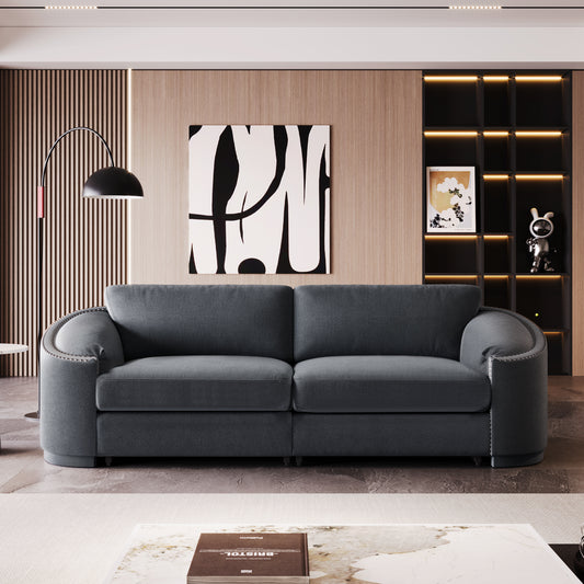 U_Style Stylish Sofa with Semilunar Arm, Rivet Detailing, and Solid Frame for Living Room