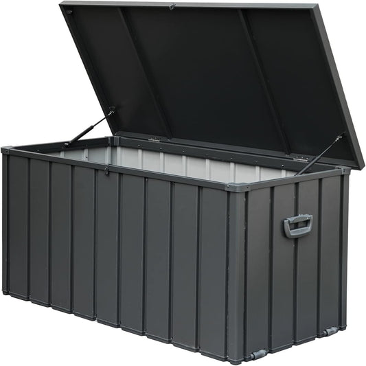 160 Gallon Outdoor Storage Deck Box Waterproof, Large Patio Storage Bin for Outside Cushions, Throw Pillows, Garden Tools, Lockable (Dark Gray)