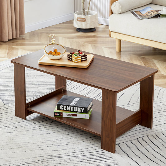 Elegant Minimalist Walnut Coffee Table with Double Layers | Stylish MDF Design | 19.6 x 35.4 x 16.5 CT-16