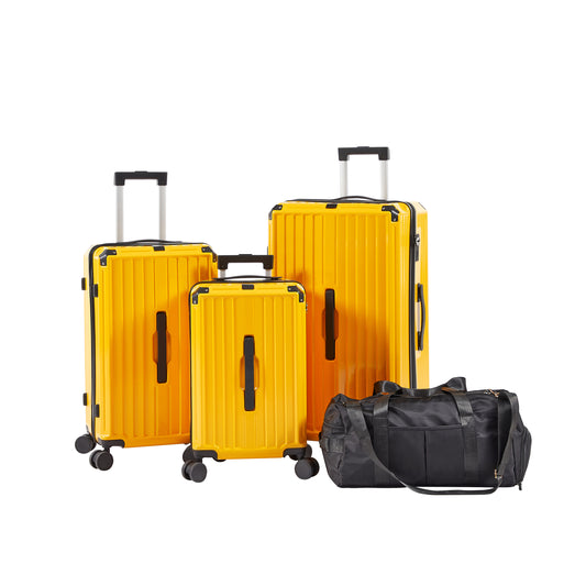 Luggage Set 4 pcs (20"/24"/29"/Travel Bag), PC+ABS Durable Lightweight Luggage with Collapsible Cup Holder, 360° Silent Spinner Wheels, TSA Lock, Yellow