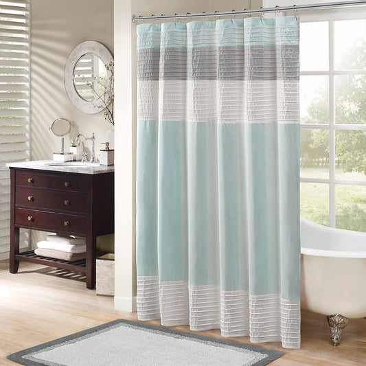 Aqua Dupioni Faux Silk Shower Curtain