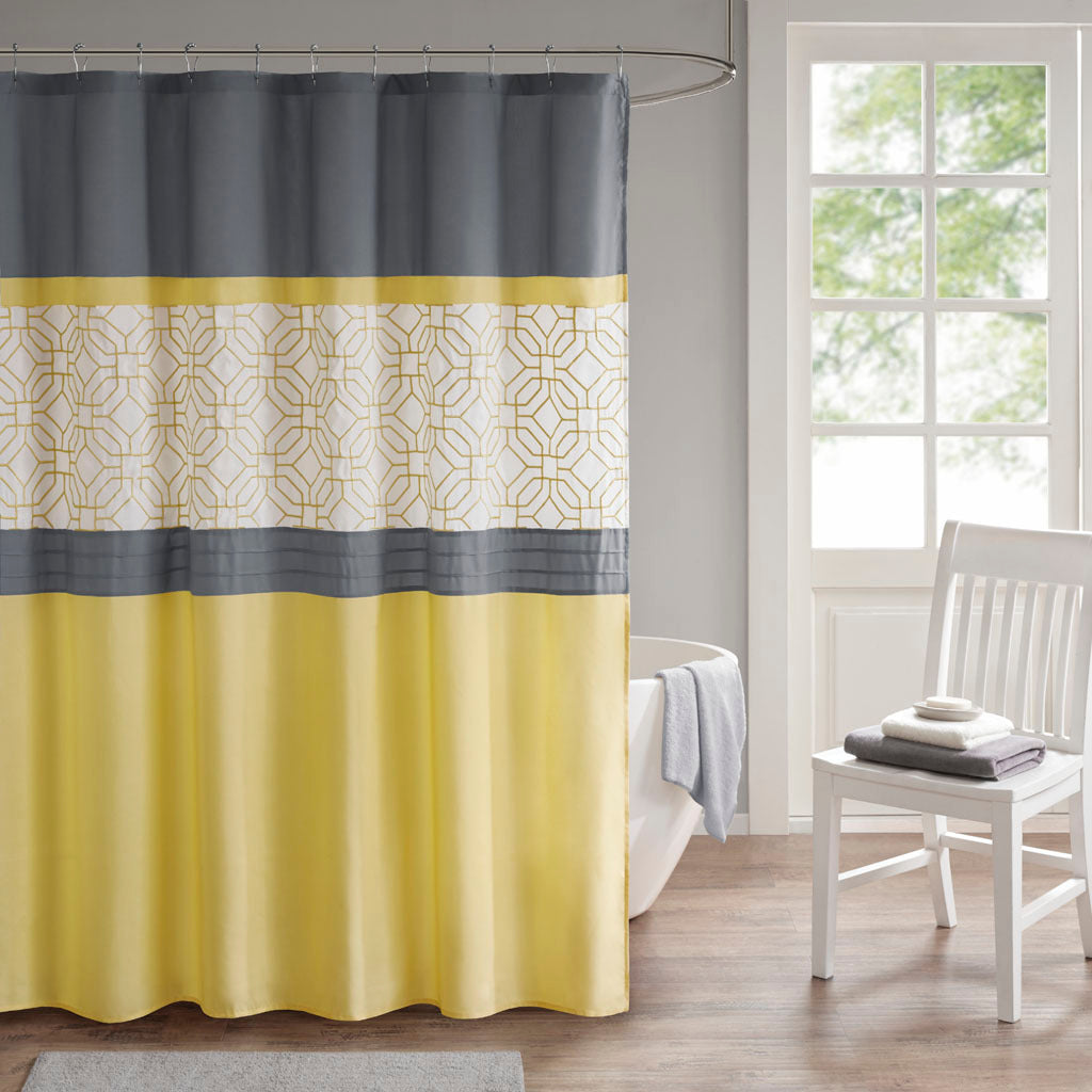 Stylish Grey and Mustard Geometric Shower Curtain