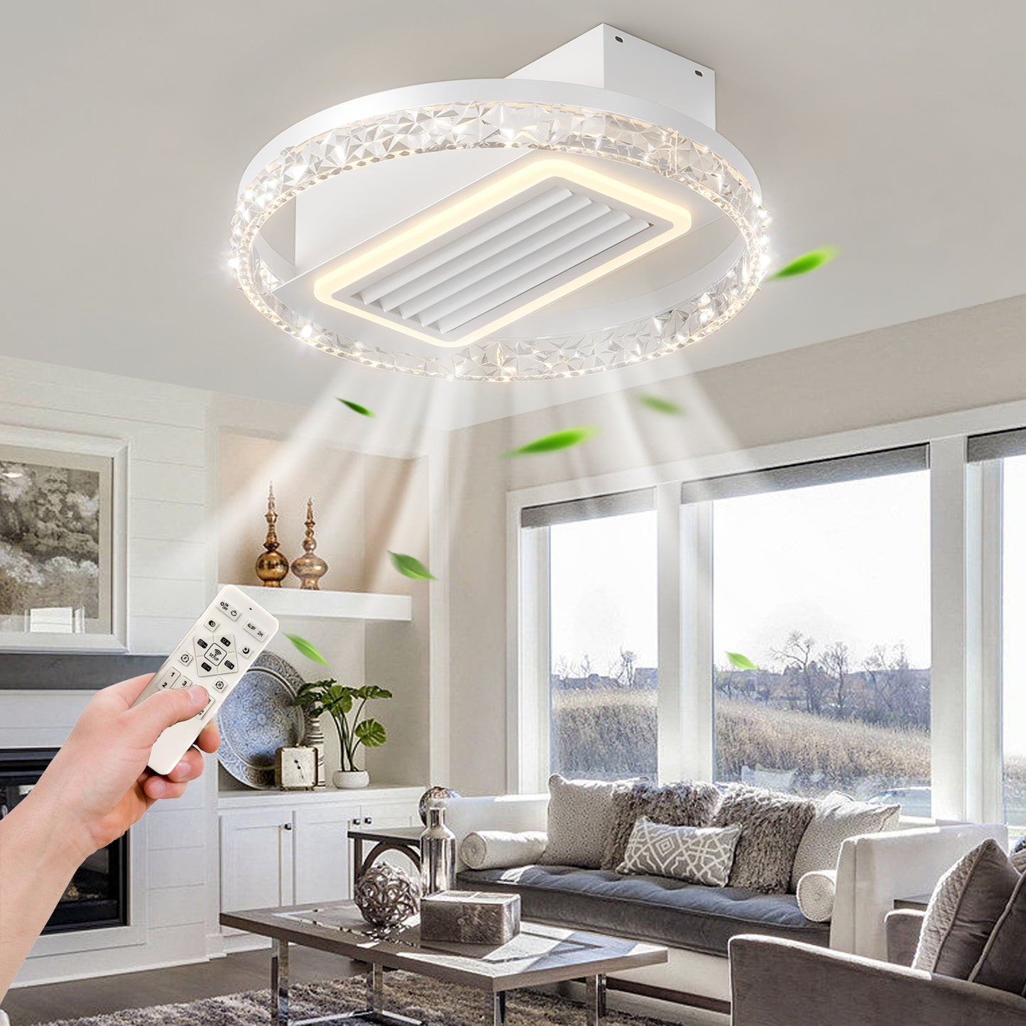 20-inch Remote Controlled Leafless Ceiling Fan with Reversible Motor and Washable Design