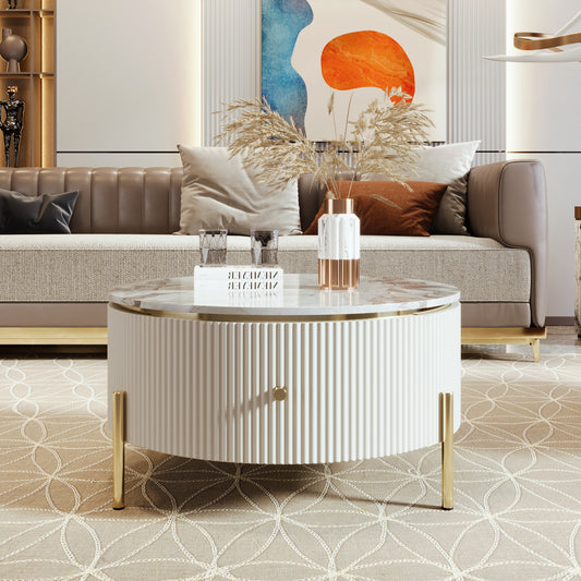 Sleek Round Coffee Table with Two Large Drawers Storage Accent Table (31.5'')