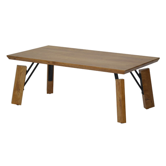 Elegant Rectangular Wooden Coffee Table with Sturdy Block Legs, in Natural Brown