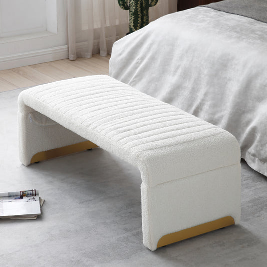 Modern Beige Ottoman Bench with Gold Bottom - Versatile and Stylish