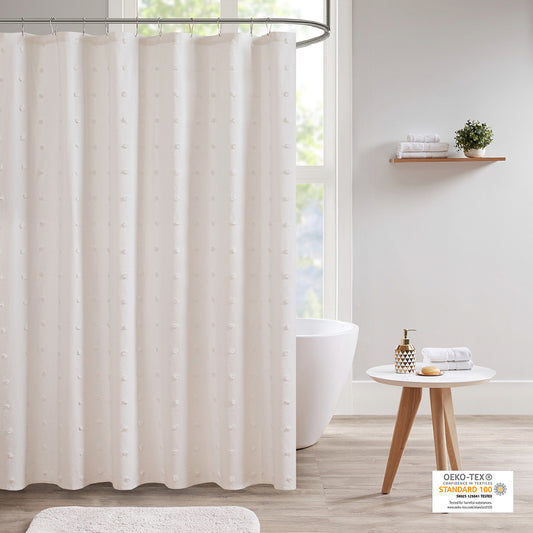 Ivory Cotton Pom Pom Bathroom Shower Curtain