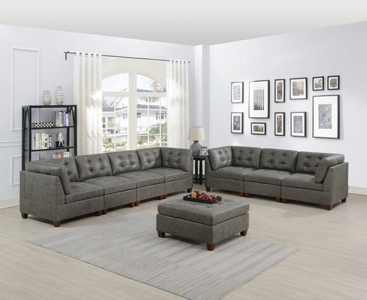 Luxurious Antique Grey Modular Leatherette Sofa Set 8pc with Tufted Back-Sleek Design