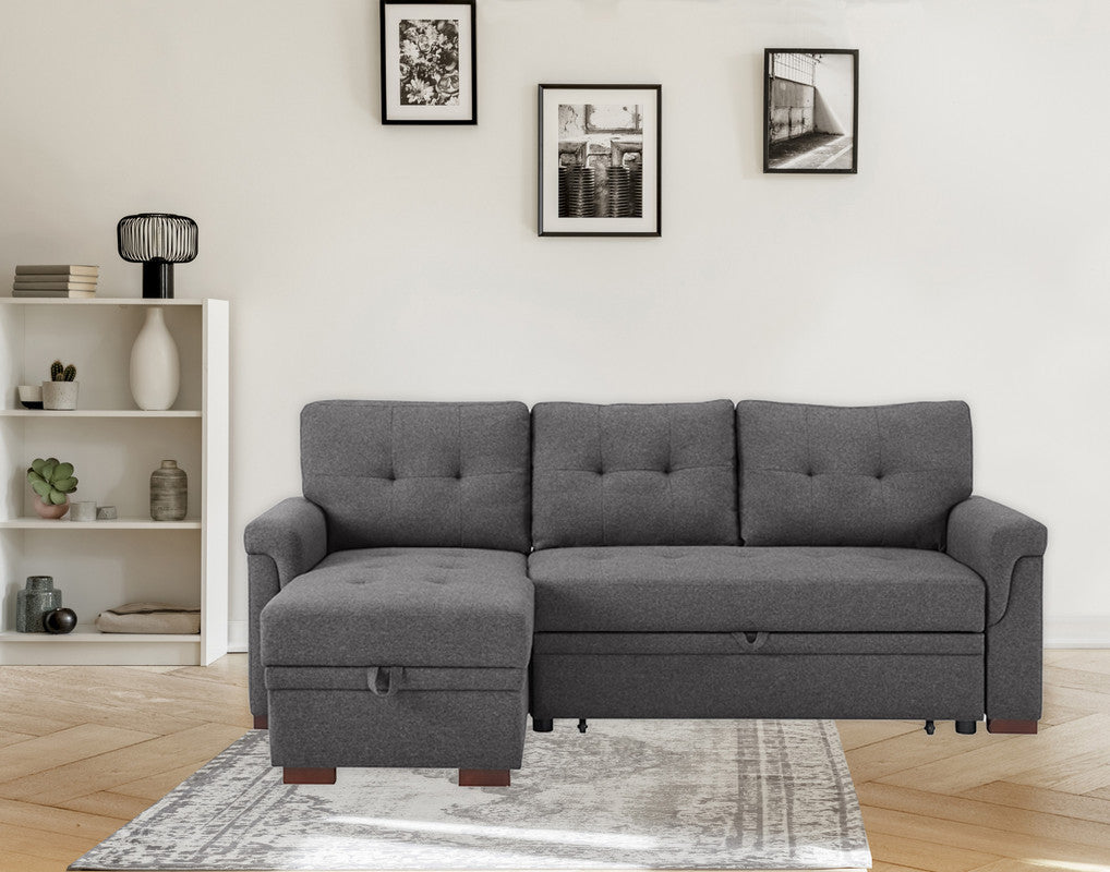 Sierra Dark Gray Linen Sleeper Sectional Sofa with Storage Chaise