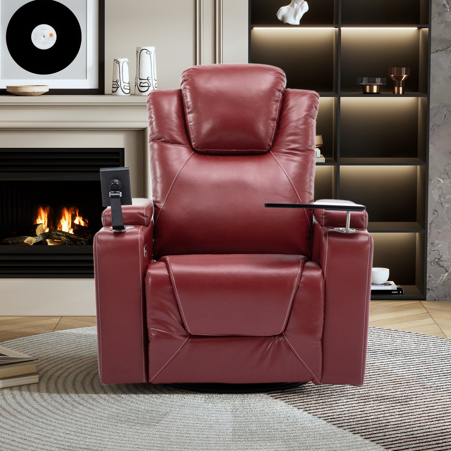 Luxurious 270 Degree Swivel Red Power Recliner with Surround Sound and Removable Tray Table