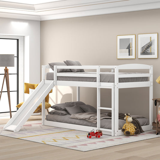 Convertible White Twin Bunk Bed with Slide and Ladder - Stylish Sleep Solution