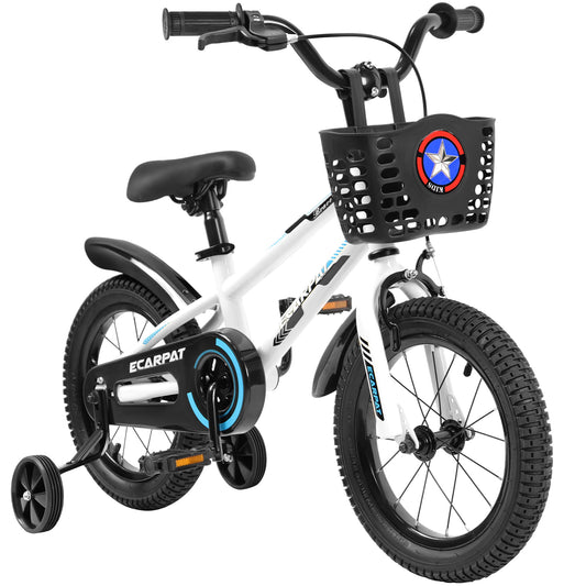 Kids Bike  16 inch for Boys & Girls with Training Wheels,  Freestyle Kids' Bicycle with Bell,Basket and fender.