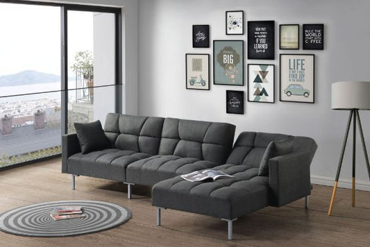 Adjustable Dark Gray Reversible Sectional Sofa with Metal Legs