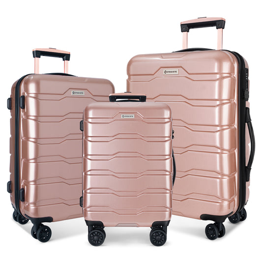 Luggage Sets  ABS+PC Hardshell 3pcs Clearance Luggage Hardside Lightweight Durable Suitcase sets Spinner Wheels Suitcase with TSA Lock  (20/24/28), RoseGold