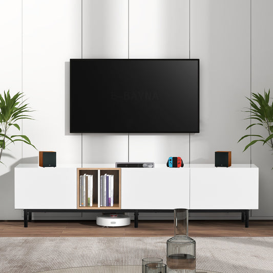 Sleek TV Console with 3 Doors and Ample Storage Space for 80'' TVs