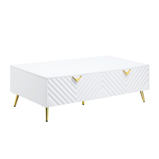 Gaines White High Gloss Coffee Table with Gold Accents