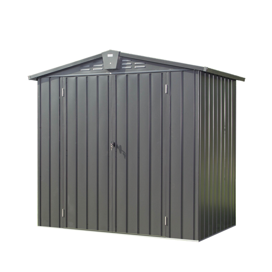 Outdoor Storage Shed 6.5'x 4.2', Metal Garden Shed for Bike, Trash Can, Tools, Lawn Mowers,Galvanized Steel Outdoor Storage Cabinet with Lockable Door for Backyard, Patio, Lawn (6.5x4.2ft, Black)