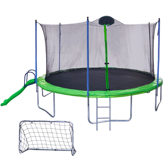 16FT Trampoline with Slide , Outdoor Trampoline for Kids and Adults with Enclosure Net and Ladder,football goal,backboard