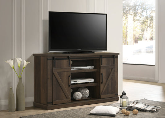 Asher Rustic Brown 54 Wide TV Stand with Sliding Doors and Cable Management