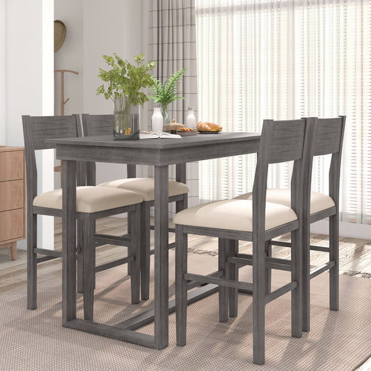 Farmhouse Counter Height 5-Piece Dining Table Set with 1 Rectangular Dining Table and 4 Dining Chairs for Small Places,Gray