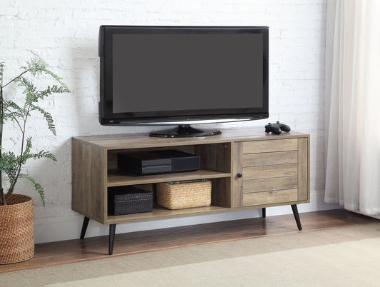 Rustic Oak & Black Finish Baina II TV Stand with Solid Wood Construction