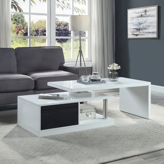 Buck II Coffee Table with Rotating Top in White and Black High Gloss Finish LV00997