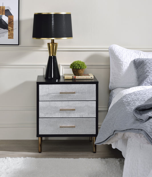 Myles Nightstand, Black, Silver & Gold Finish AC00842