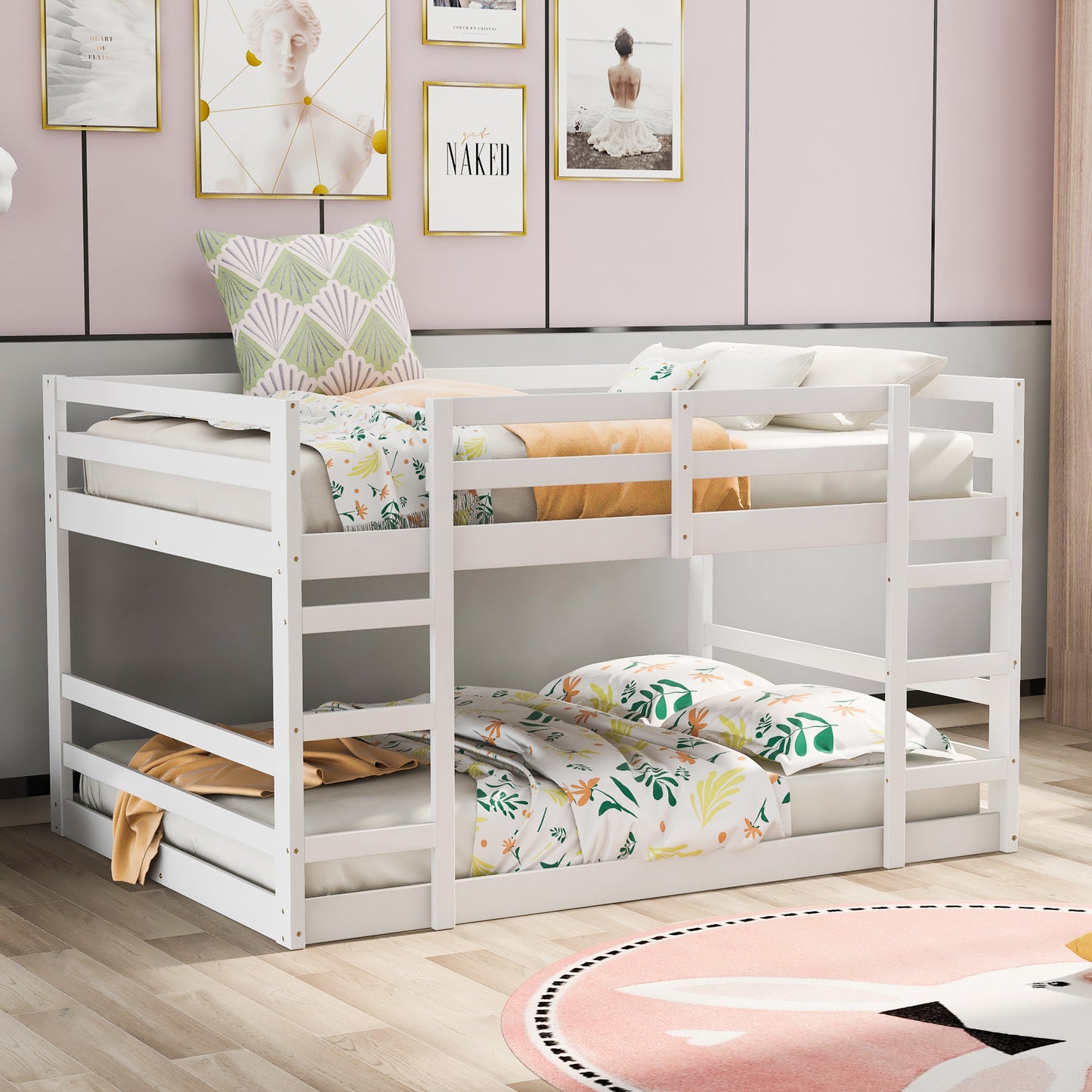 White Twin Over Full Bunk Bed with Ladder