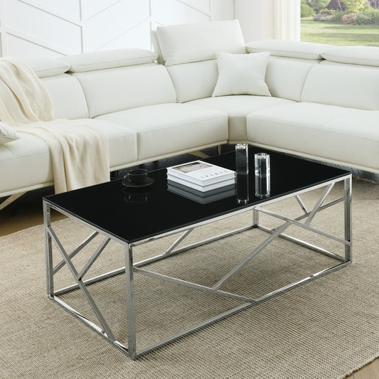 Sleek Black Glass and Chrome Coffee Table for Modern Living Spaces