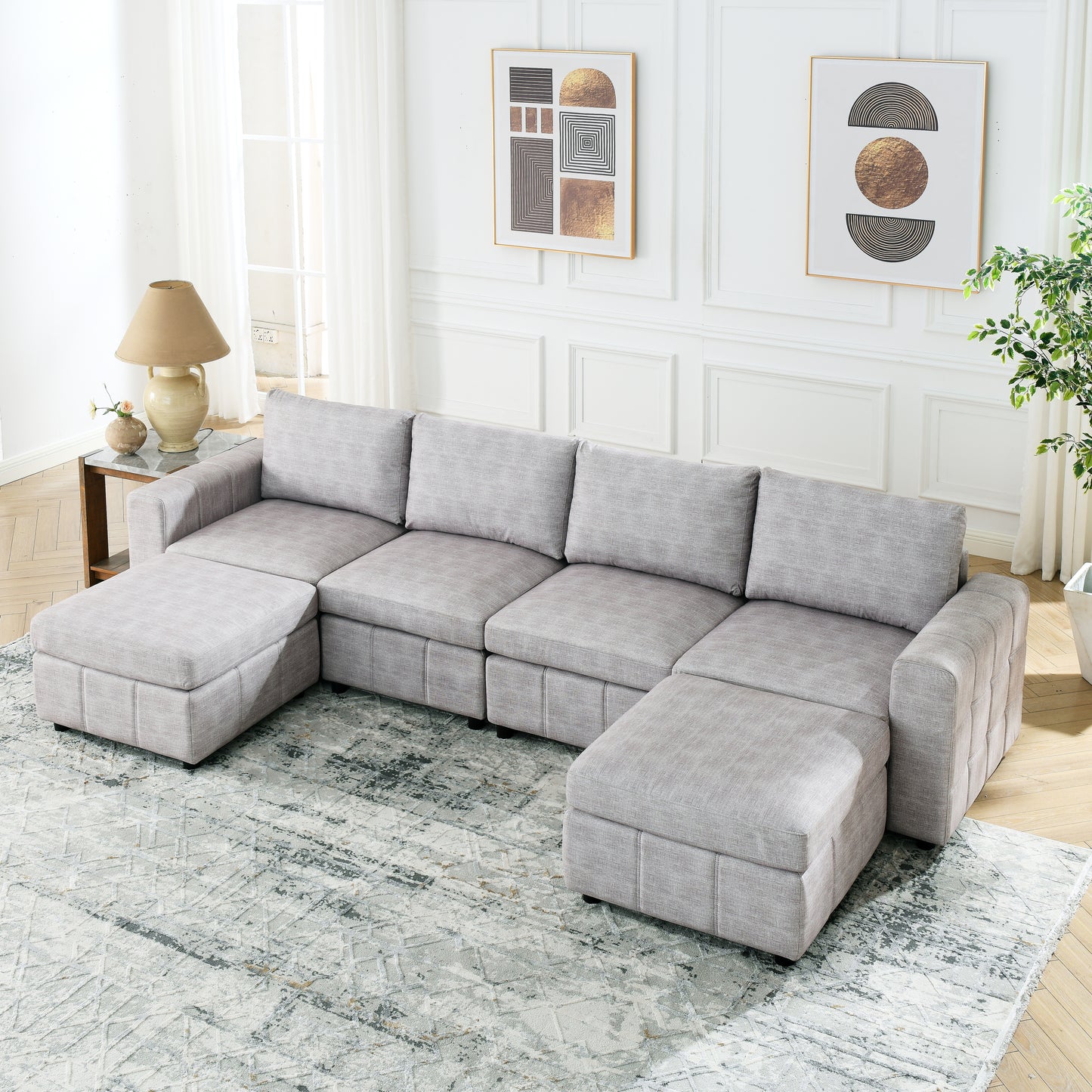 Convertible U-Shaped Sectional Sofa with Ottoman Set for Modern Living Spaces