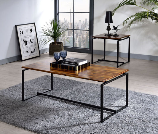 3-Piece Industrial Oak and Black Coffee and End Table Set