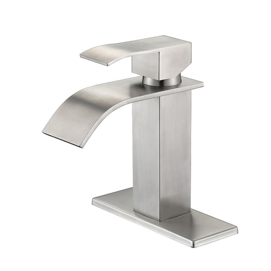 Single Handle Waterfall Spout Stainless Steel Bathroom Faucet for Vanity Sink