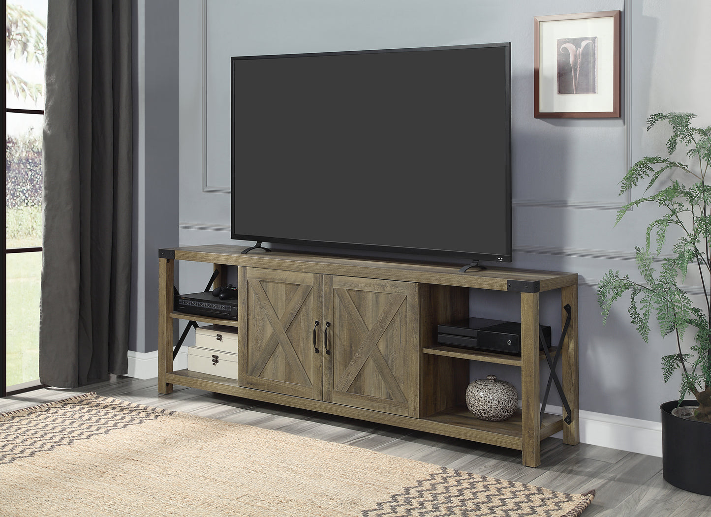 Abiram Rustic Oak TV Stand with Solid Wood Construction LV01000