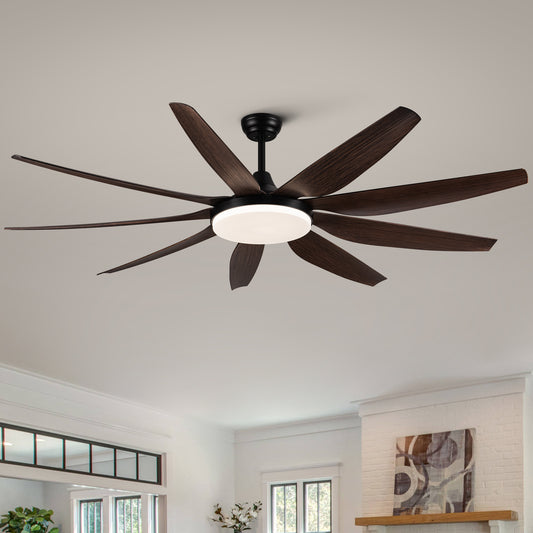 71 Rustic Integrated LED Ceiling Fan with 9 Solid Wood Blades