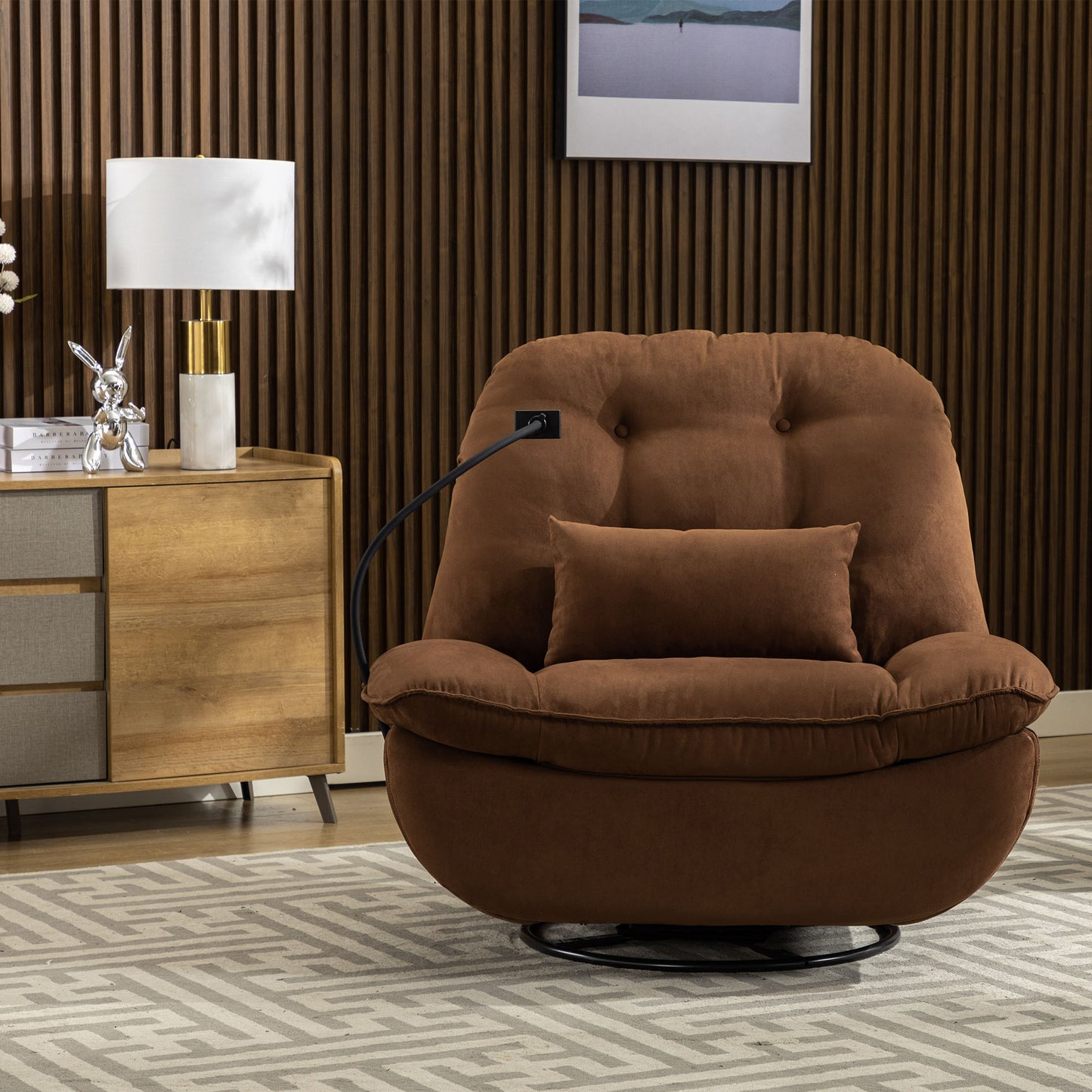 Intelligent Brown Power Recliner Sofa with Swivel, USB Charger, Bluetooth, and Voice Control