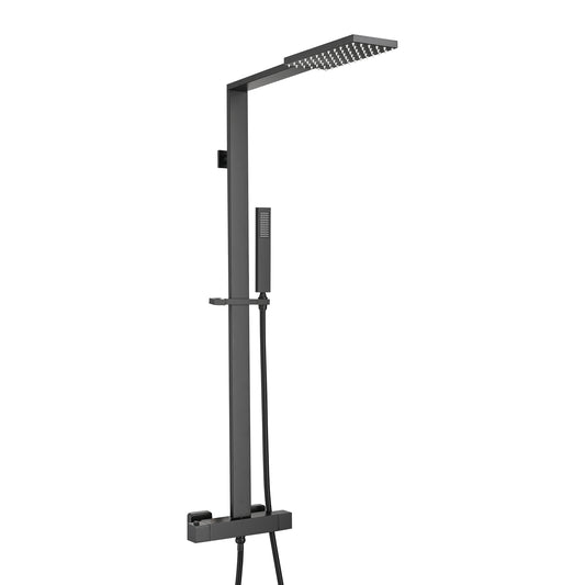 Matte Black 2-Function Thermostatic Shower System With Rainfall Shower Head