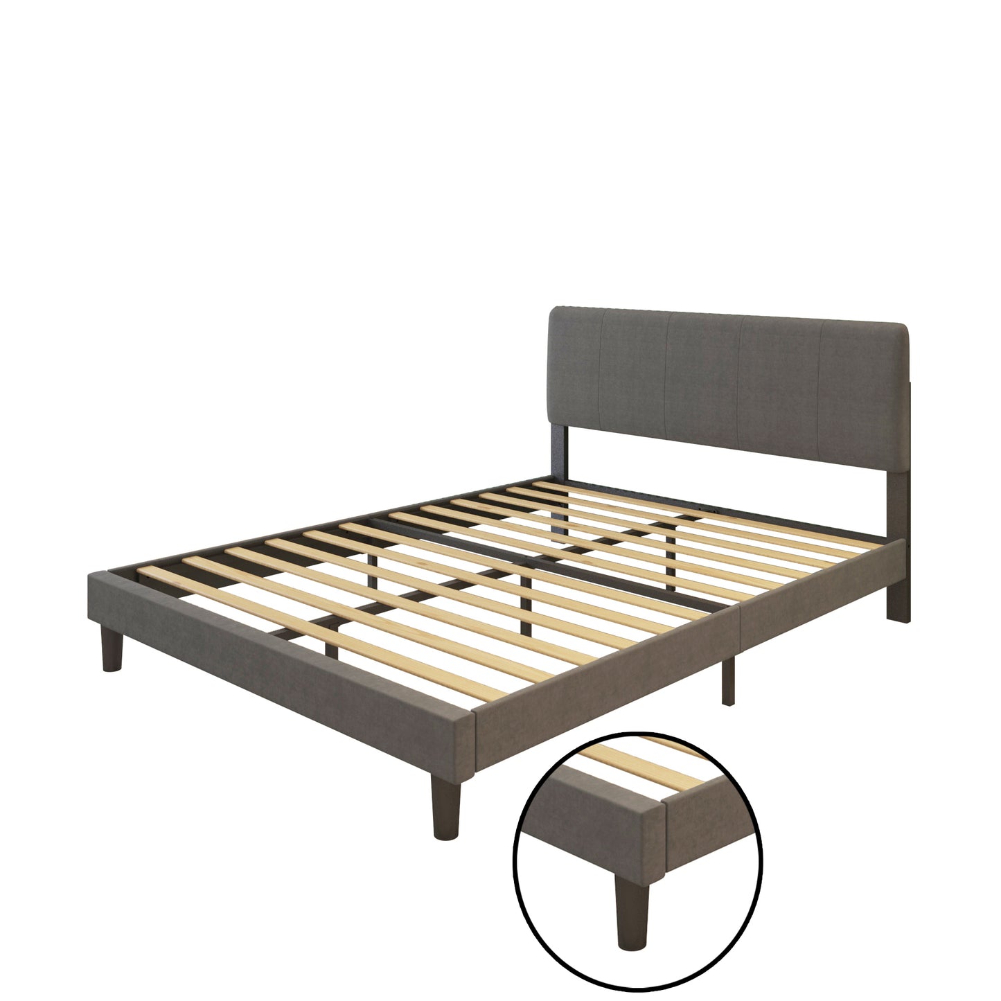 FULL Upholstered Headboard Platform Bed Frame ,With wood Slat Support,  Easy Assembly,  Dark Grey