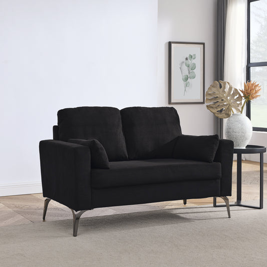 Loveseat Living Room Sofa,with Square Arms and Tight Back, with Two Small Pillows,Corduroy Black